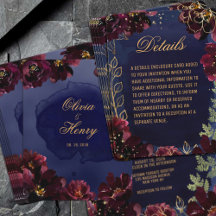 Navy Bordeaux Wedding Invitation Details
