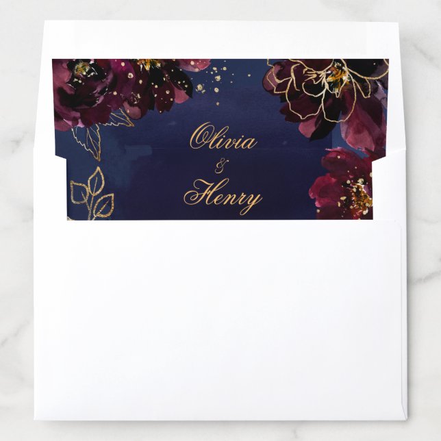 Navy Bordeaux Wedding Invitation Envelope Liner (In Envelope)