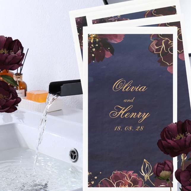 Navy Bordeaux Wedding Paper Guest Towels (Creator Uploaded)