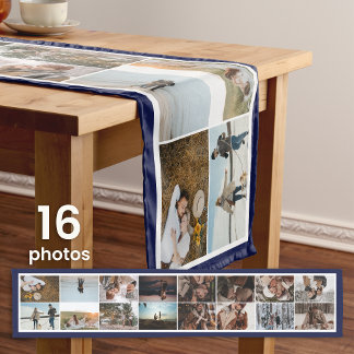 Navy Border 16 Photos Make Your Own Collage Short Table Runner