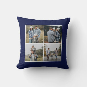 Navy Border 4x2 Photos Make Your Own Collage Throw Pillow