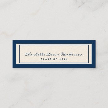 Navy Border Ecru Graduation Announcement Name Card by FidesDesign at Zazzle