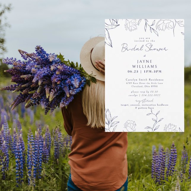 Navy Botanical Bridal Shower Invitation (Creator Uploaded)