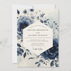 Navy Botanical Moody Wedding Invitation