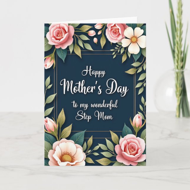 Navy Botanical Mothers Day Card (Front)