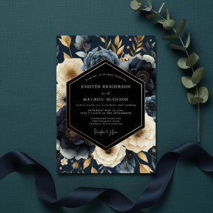 Navy Botanical Opulent Wedding Invitation