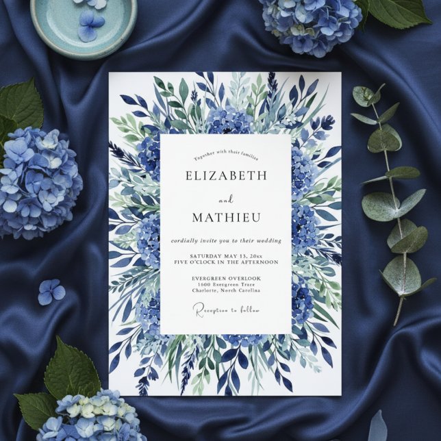 Navy Botanical Romance Wedding Invitation (Creator Uploaded)