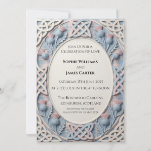Navy Botanical Scroll Wedding Invitation