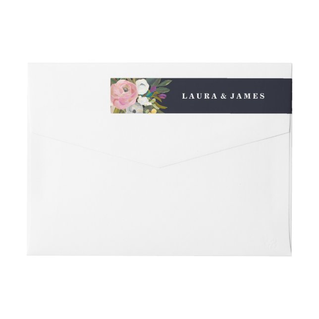 Navy Botanical Wedding Wrap Around Label (Back)