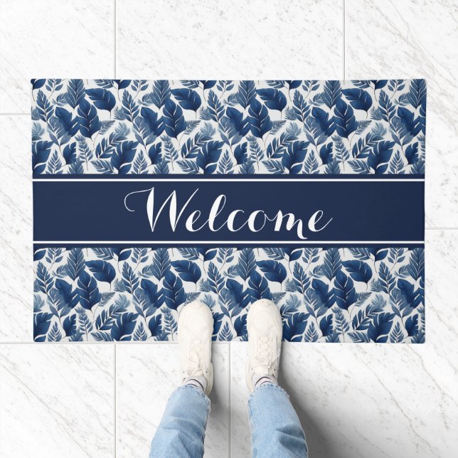 Navy Botanical Welcome Doormat (Indoor)
