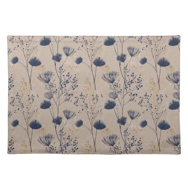 Navy Botanical Wildflower Cloth Placemat (Front)