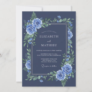 Navy Botanical Winter Wedding Invitation