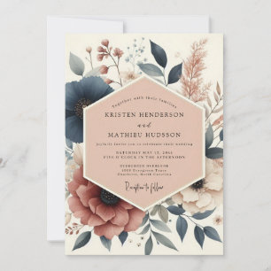 Navy Botanical Woodland Wedding Invitation
