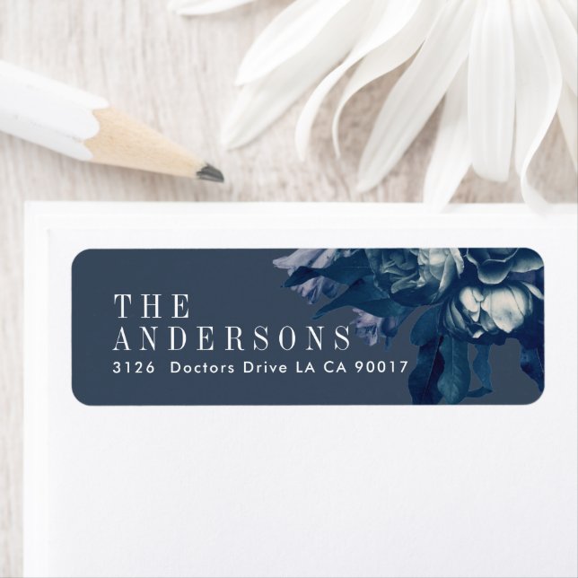 Navy Bouquet Wedding return address Label (Insitu)