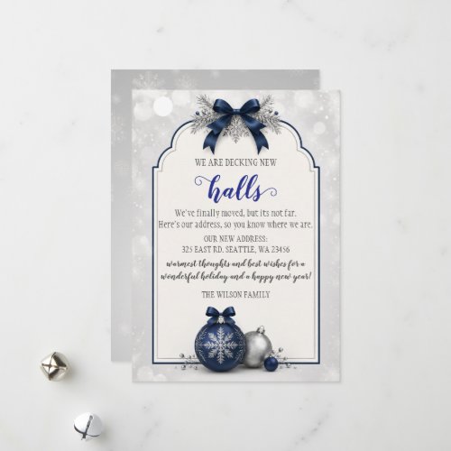 Navy Bow Christmas Decking The New Halls Moving Holiday Card