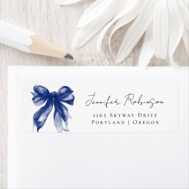 Navy Bow Coquette Script Sweet 16 Party  Label (Insitu)