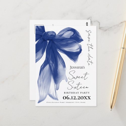 Navy Bow Coquette Sweet 16 Save the Date 