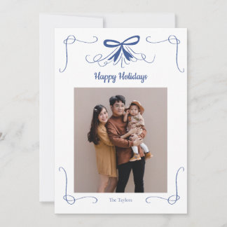Navy Bow Ribbon Christmas Holiday Photo Card