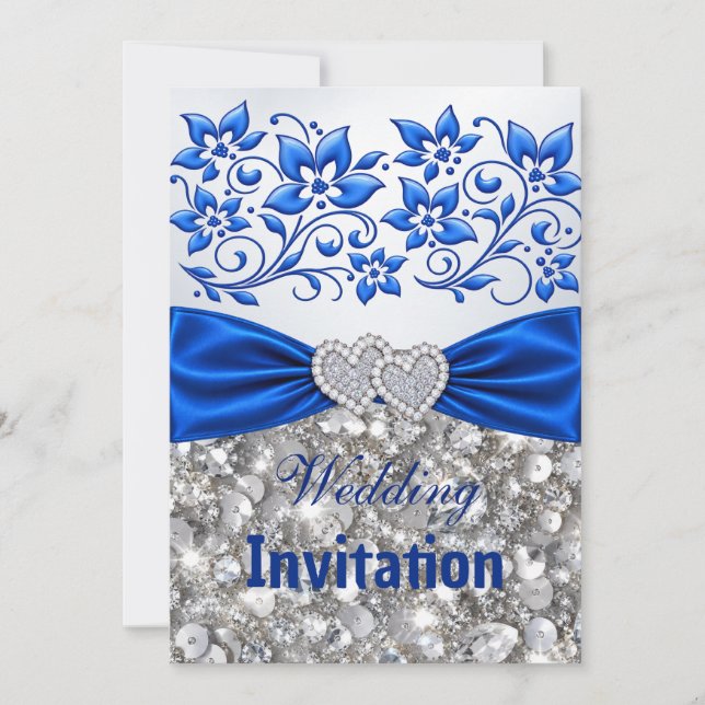 Navy Bow Silver Diamond Wedding Invitation (Front)