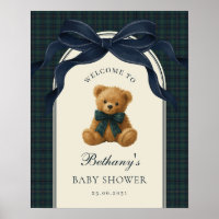Navy Bow Vintage Teddy Bear Baby Shower Welcome
