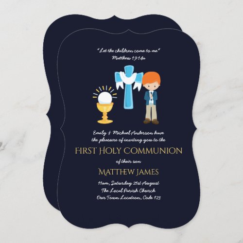 Navy BOYS First Holy Communion Invitations