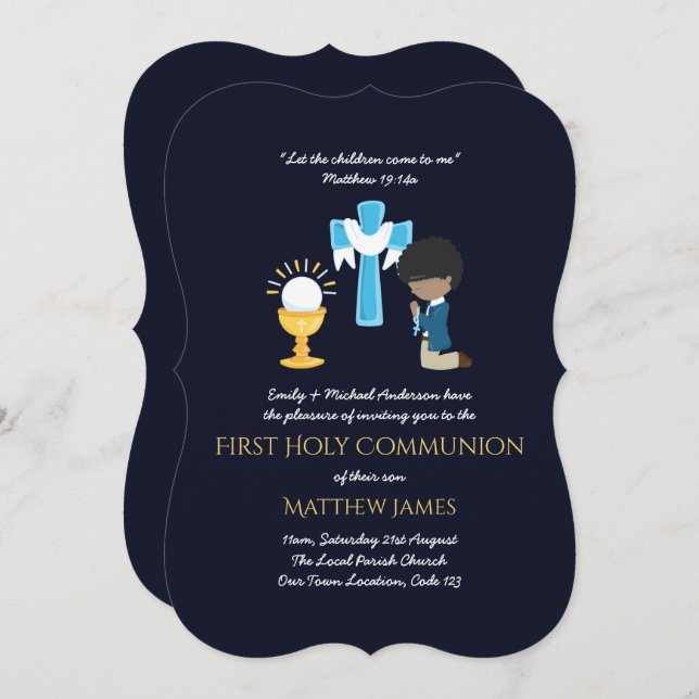 Navy BOYS First Holy Communion Invitations (Front/Back)