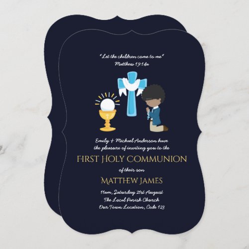 Navy BOYS First Holy Communion Invitations