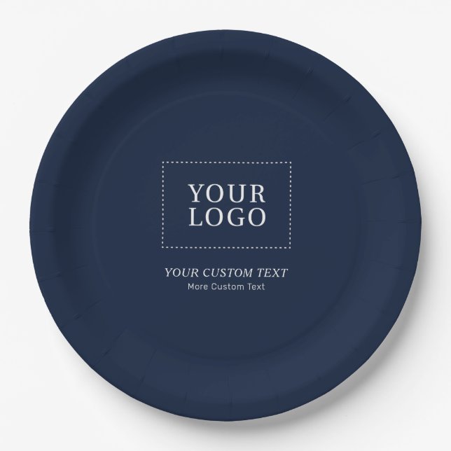 Navy Branded Custom Business Logo Promotional Paper Plates (Front)