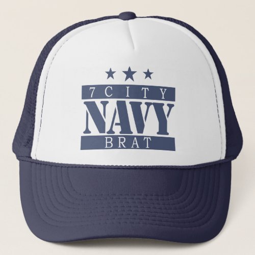 NAVY Brat _ Blue Logo Trucker Hat