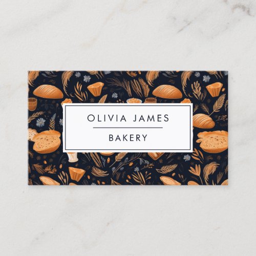 Navy Bread Pattern Bakery Pastry Chef and Caterer Business Card