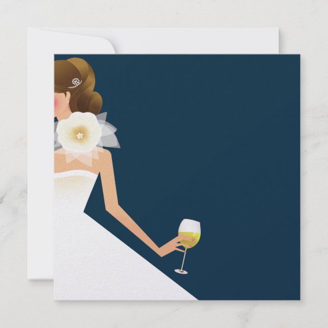 Navy bridal shower wine invitation (Front)