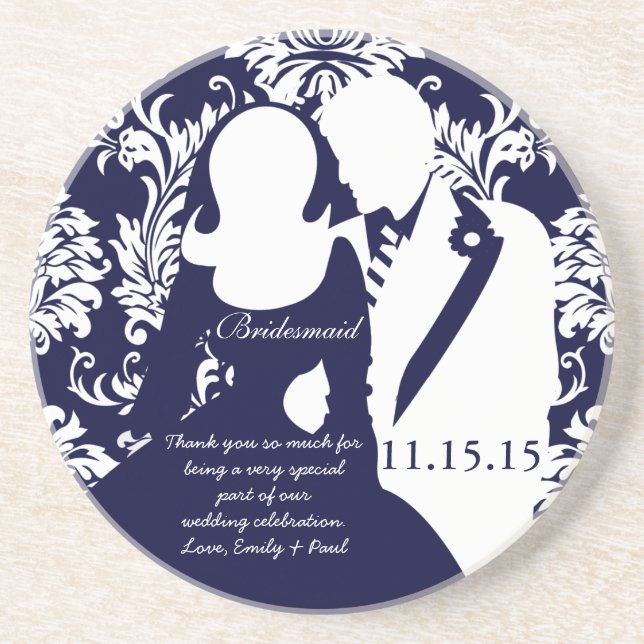 Navy Bridesmaid Wedding Bride & Groom Coasters (Front)