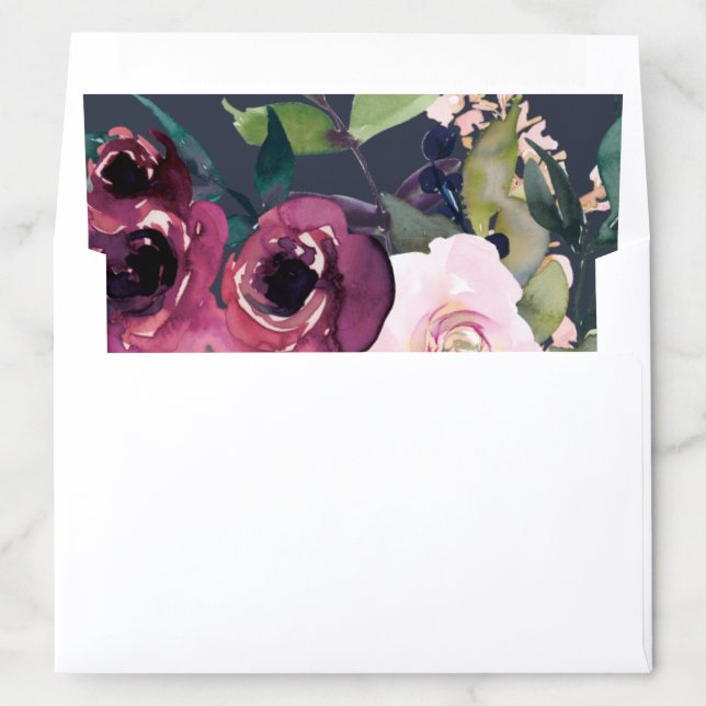 NAVY BRIGHT BLUSH BURGUNDY FLORAL BUNCH ENVELOPE LINER (In Envelope)