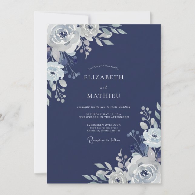 Navy Brisk Winter Wedding Invitation (Front)
