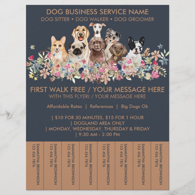 Navy Brown Breeds Dog Walker Budget Tickets Flyer