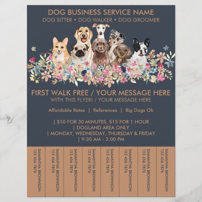 Navy Brown Breeds Dog Walker Flyer Tickets