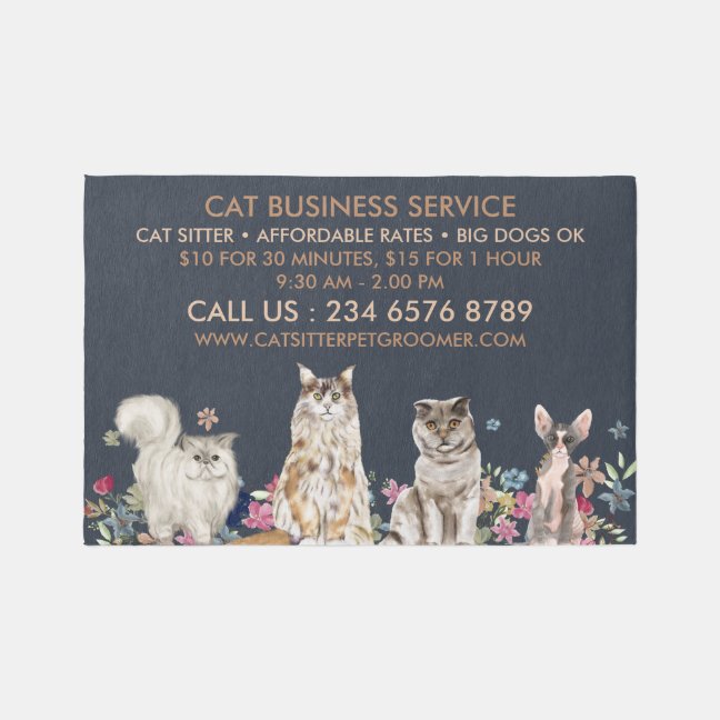 Navy Brown Cat Sitter Office Service Pet Groomer Rug