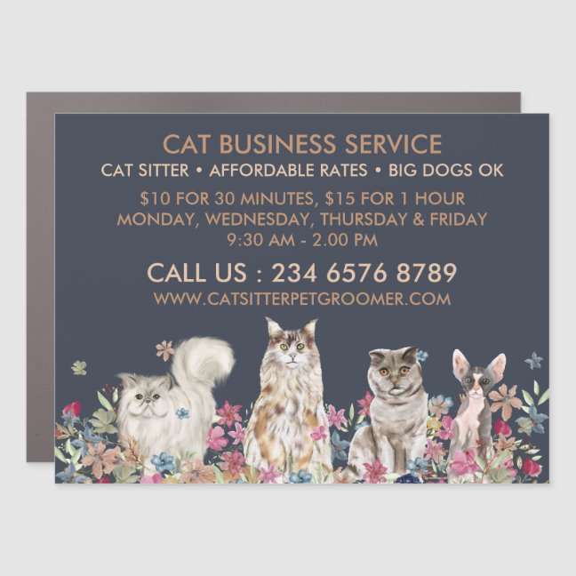 Navy Brown Cat Sitter Service Pet Veterinary Car Magnet