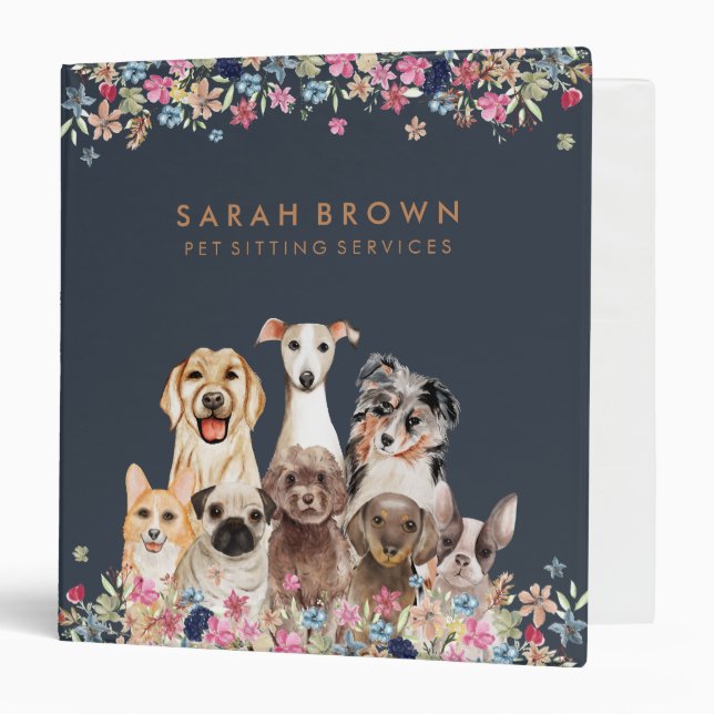 Navy Brown Cute Dog Groomer Small Best 3 Ring Binder (Front/Inside)