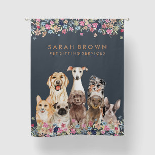 Navy Brown Cute Dog Pet Puppy Floral Blackout Curtains