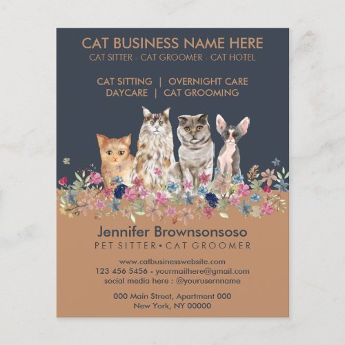 Navy Brown Cute Pet Cats Flyer