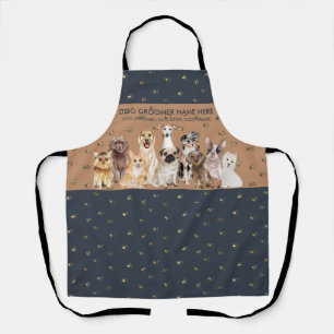 Navy Brown Cute Pet Sitter Dog Groomer Apron