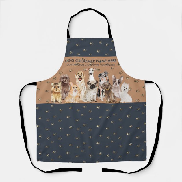 Navy Brown Cute Pet Sitter Dog Groomer Apron
