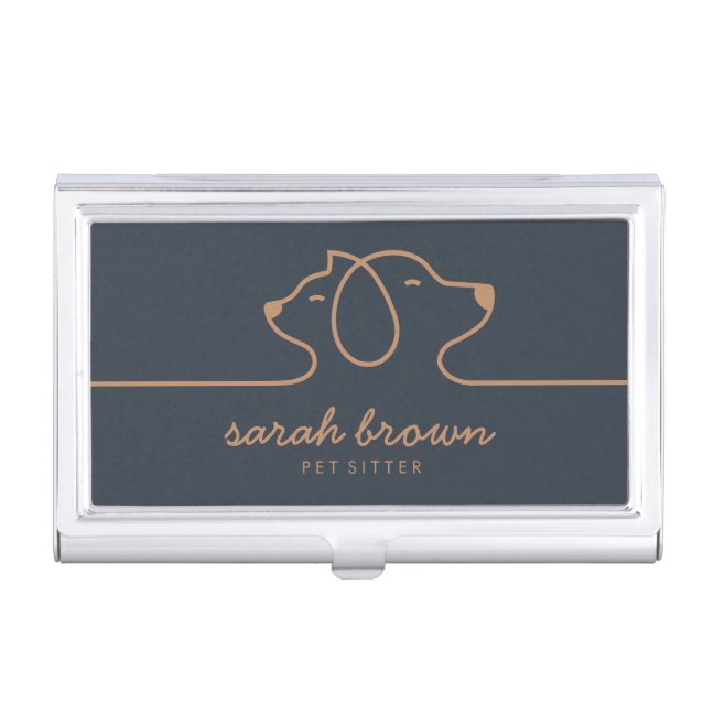 Navy Brown Dog Cat boss Business Card Case