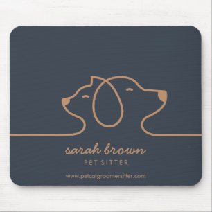 Navy Brown Dog Cat Lineart pet studio Mouse Pad