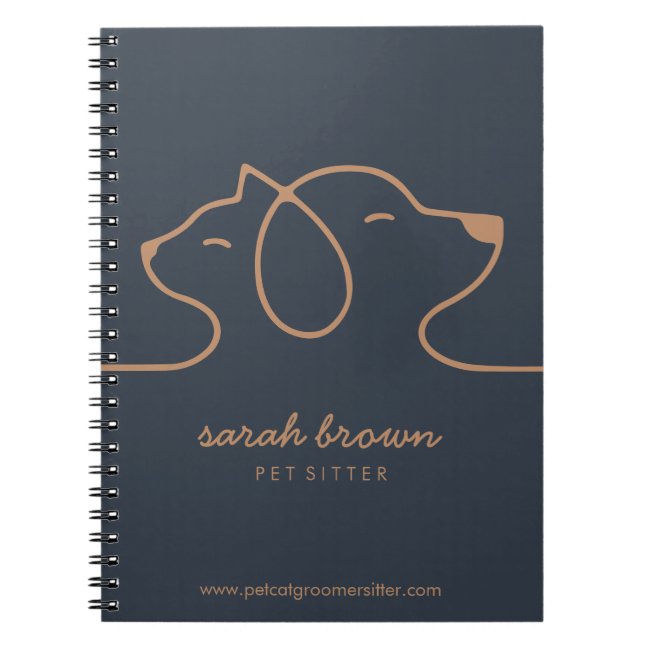 Navy Brown Dog Cat Pet Hotel Grooming Notebook