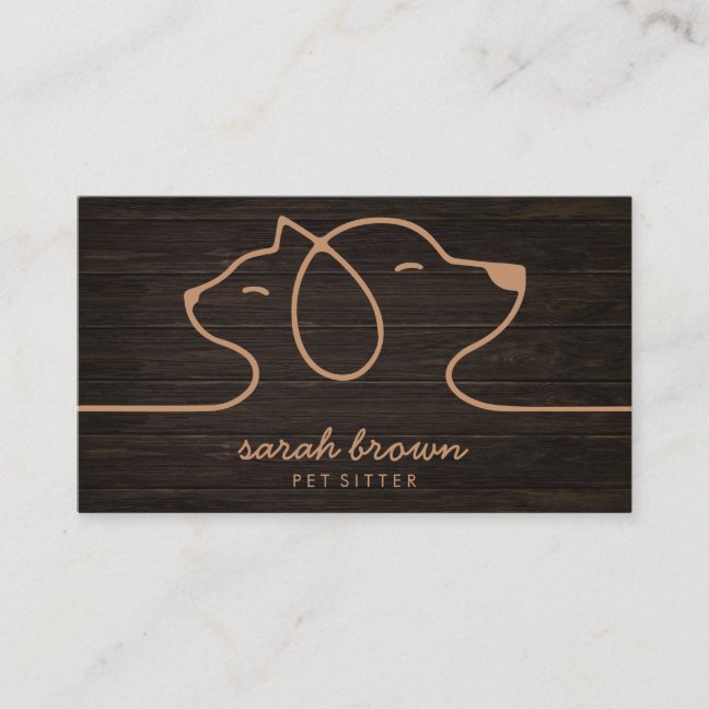 Navy Brown Dog Cat Pet Linear wood Business Card