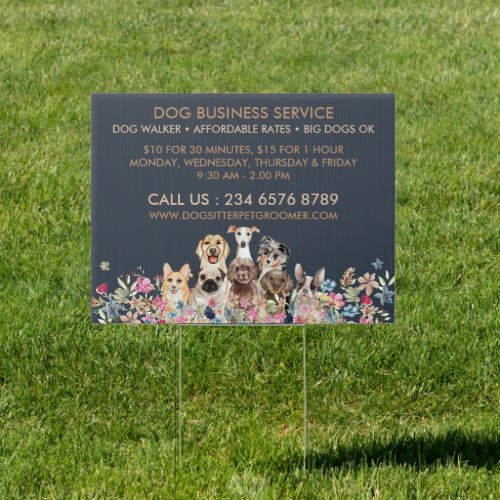 Navy Brown Dog Walker Service Pet Groomer Sign