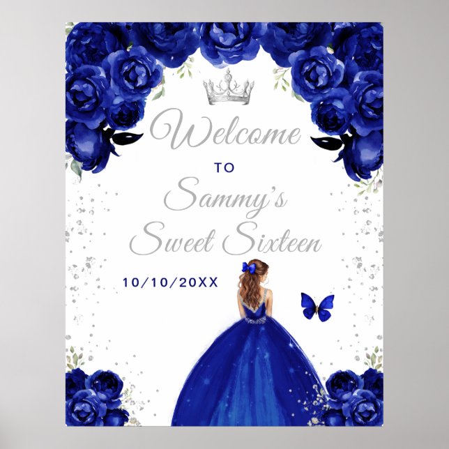 Navy Brown Hair Princess Sweet Sixteen Welcome Poster (Front)