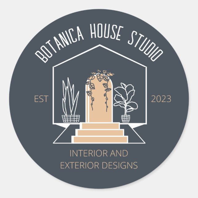 Navy Brown Inner Architect Botanic House Classic Round Sticker (Front)